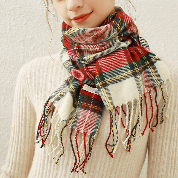 Autumn Winter Scarf Red Grids Beige Checked