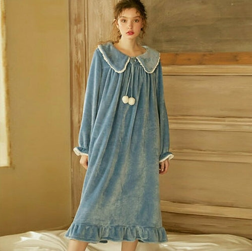 Autumn Winter Women Sleepwear Flannel Robe Thicken Ruffle