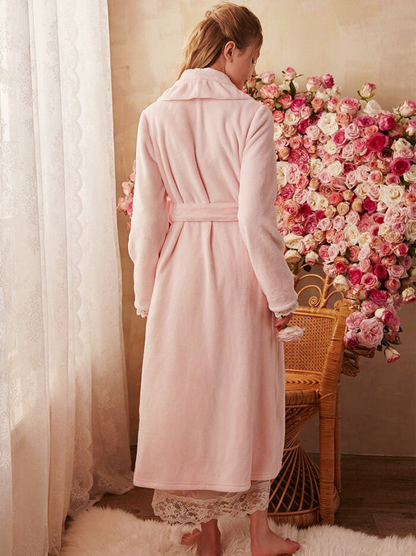 Autumn Winter Women Sleepwear Flannel Robe Thicken Ruffle