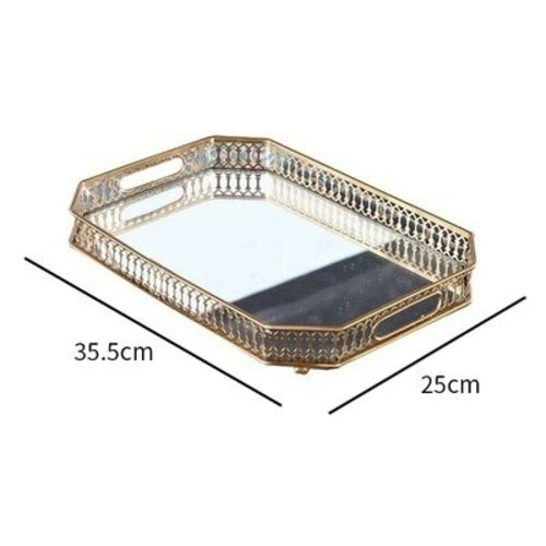 Vintage Gold Mirror Glass Tray