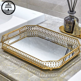 Vintage Gold Mirror Glass Tray