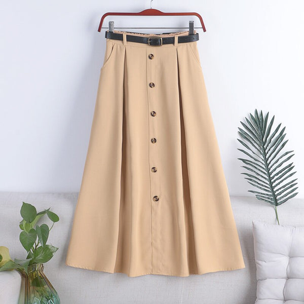 BEBELLO 2021 Preppy Style Summer Women Midi A Line Skirt Single Button