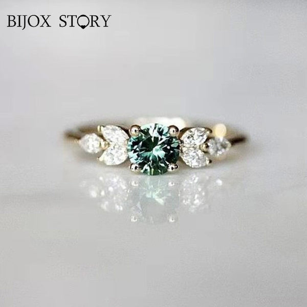 BIJOX STORY Fashion 925 Silver Jewelry Rings with Emerald Zircon