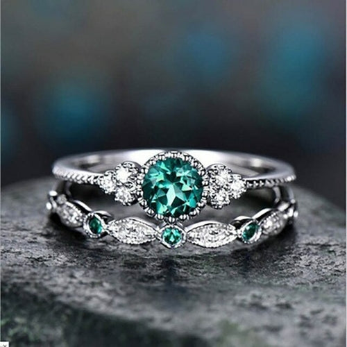 BIJOX STORY Trendy Silver 925 Jewelry Ring with Emerald Sapphire