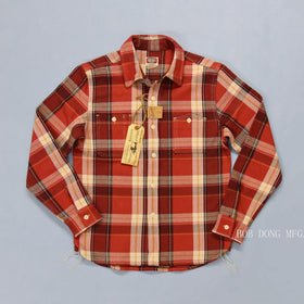 BOB DONG Ultra Heavy Plaid Shirts Men's Workwear Long Sleeved Checked