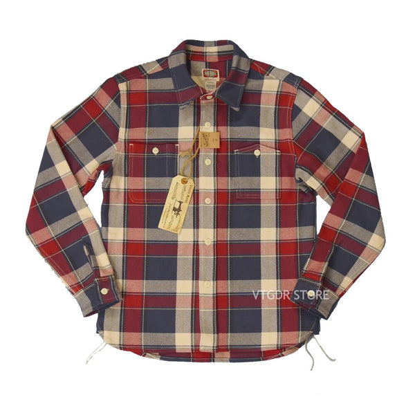 BOB DONG Ultra Heavy Plaid Shirts Men's Workwear Long Sleeved Checked