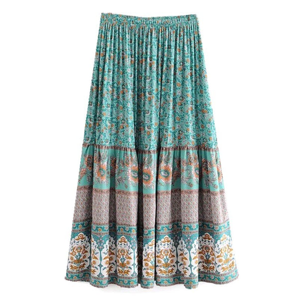 BOHO Location Floral print Cotton Long Skirt Bohemia Women Elastic