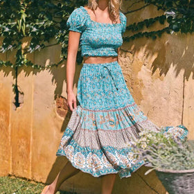 BOHO Location Floral print Cotton Long Skirt Bohemia Women Elastic