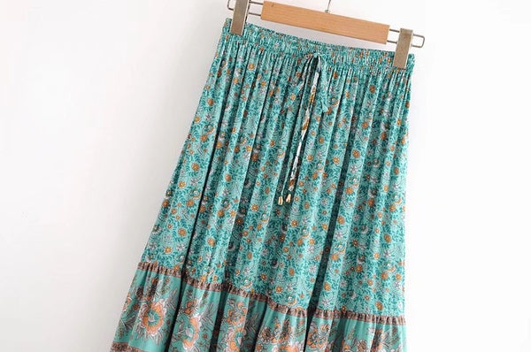 BOHO Location Floral print Cotton Long Skirt Bohemia Women Elastic