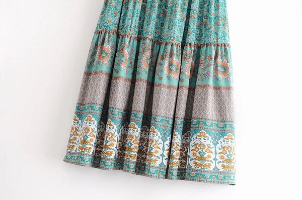 BOHO Location Floral print Cotton Long Skirt Bohemia Women Elastic