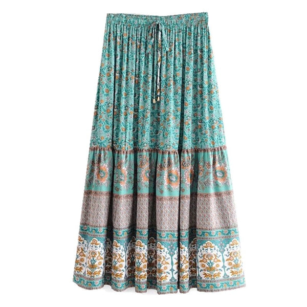 BOHO Location Floral print Cotton Long Skirt Bohemia Women Elastic