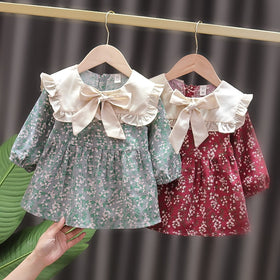 Baby Girl Dress Casual Print Flower Long Sleeve Dresses for Toddler