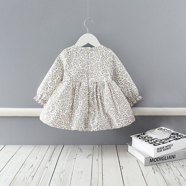 Baby Girls Dresses Cotton Flowers Print Long Sleeve Dress Toddler
