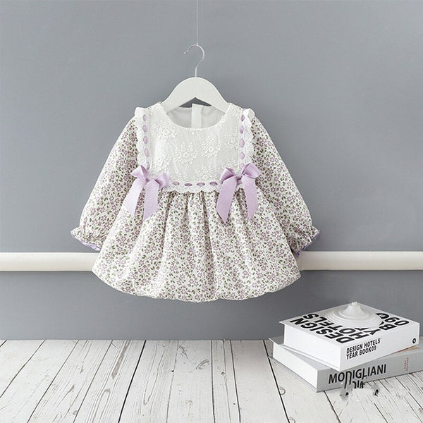 Baby Girls Dresses Cotton Flowers Print Long Sleeve Dress Toddler