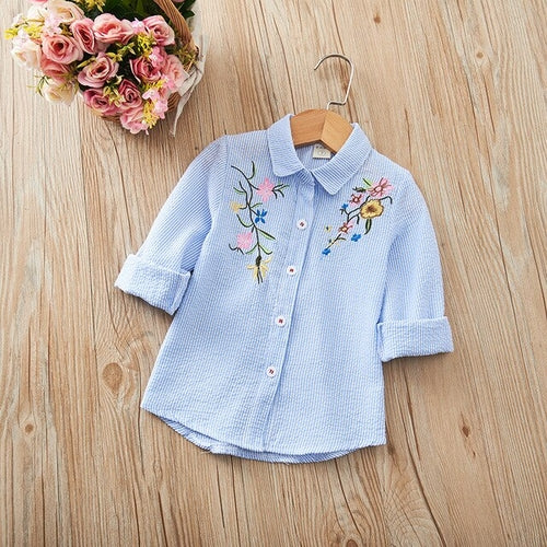 Baby GirlsFlower Embroidered Shirt New Casual Children's Clothing