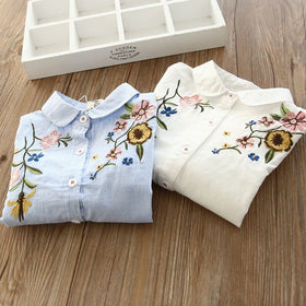 Baby GirlsFlower Embroidered Shirt New Casual Children's Clothing