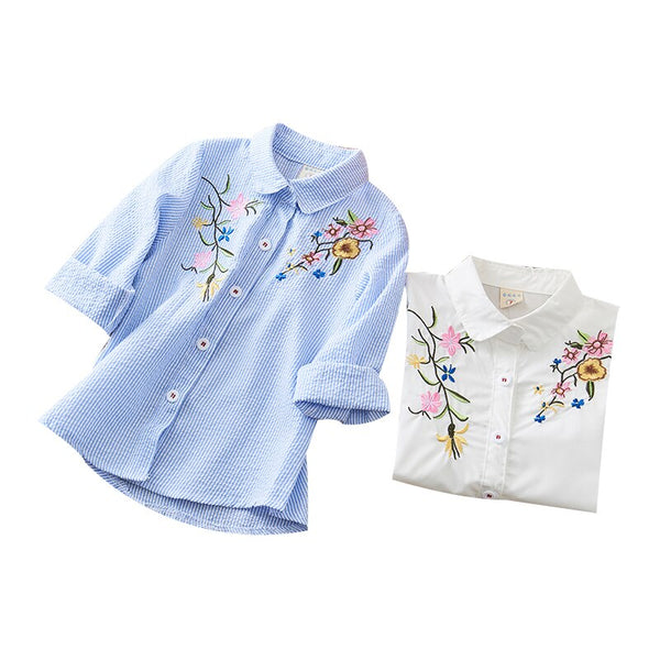 Baby GirlsFlower Embroidered Shirt New Casual Children's Clothing