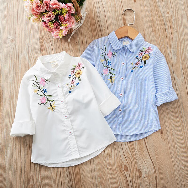 Baby GirlsFlower Embroidered Shirt New Casual Children's Clothing