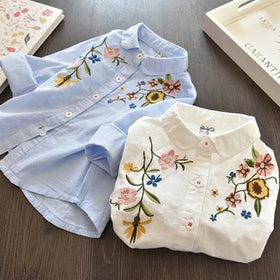 Baby GirlsFlower Embroidered Shirt New Casual Children's Clothing