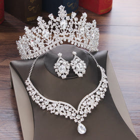 Baroque Crystal Water Drop Bridal Jewelry Sets Rhinestone Tiaras Crown