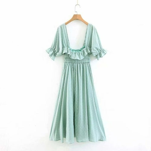 Bazaleas ElegantGreen Women Summer dress Sexy Short Sleeve midi Dress