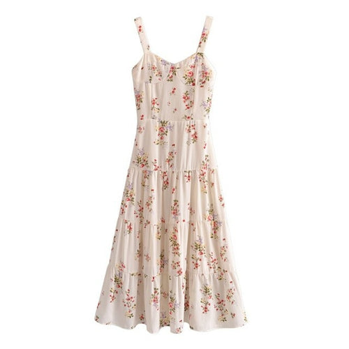 Bazaleas summer holiday cream flora Print dress women Mesh women