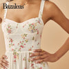 Bazaleas summer holiday cream flora Print dress women Mesh women