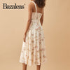 Bazaleas summer holiday cream flora Print dress women Mesh women