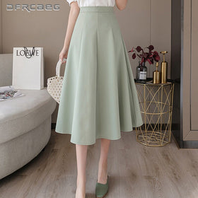 Bean Green Elegant Summer A Line Pleated Skirts Woman 2021 Korean