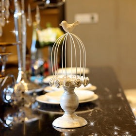 Birdcage Candle Holder Candlestick Ornament White Vintage