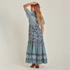 Blue Floral Chic Maxi Dress Women 2020 Retro Short Sleeve V neck Sexy