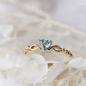 Blue Rings Cubic Zircon Stone Heart Ring For Women Female Sea Blue