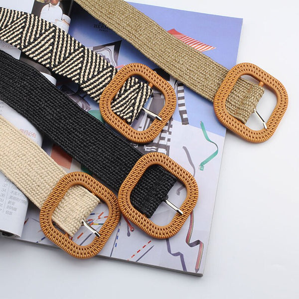 Bohemian Braided Waist Belt Round Square Buckle