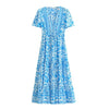 Boho Queens Women Blue Floral Print Sashes Pleated Happie Dresses