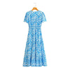 Boho Queens Women Blue Floral Print Sashes Pleated Happie Dresses