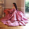 Booma Elegant Pink Prom Dresses Bishop Sleeves High Slit Taffeta