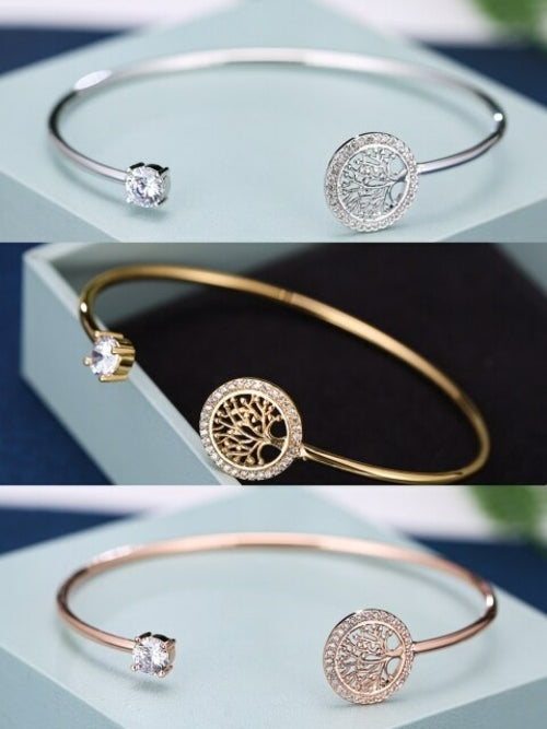 Bracelet Gold Tree Of Life Luxury White Zircon Stone Opening