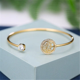 Bracelet Gold Tree Of Life Luxury White Zircon Stone Opening