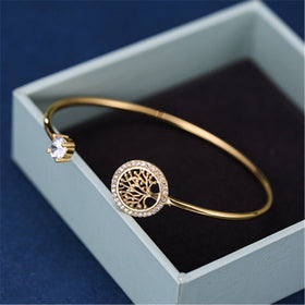 Bracelet Gold Tree Of Life Luxury White Zircon Stone Opening