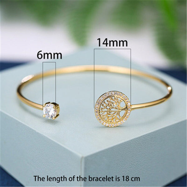 Bracelet Gold Tree Of Life Luxury White Zircon Stone Opening