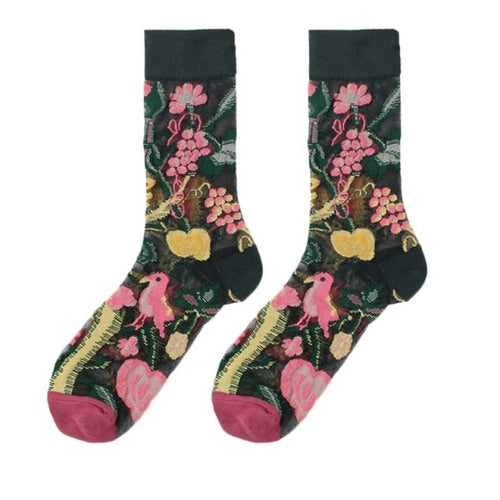 Breathable Socks Embroider Floral Women's Socks Lace Thin Transparent