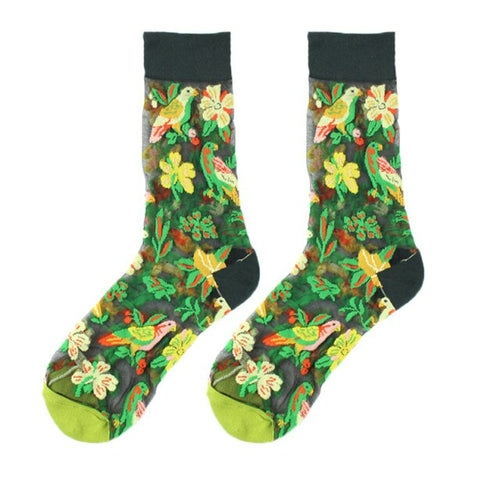 Breathable Socks Embroider Floral Women's Socks Lace Thin Transparent