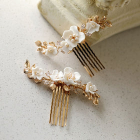 Bridal Hair Pins Flower Small Combs Gold Leaf Wedding Headpiece