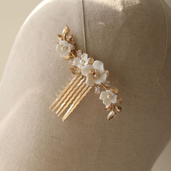 Bridal Hair Pins Flower Small Combs Gold Leaf Wedding Headpiece