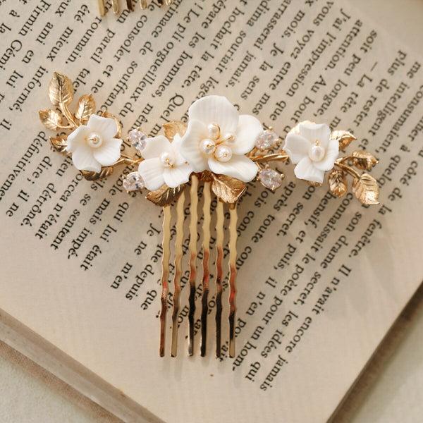 Bridal Hair Pins Flower Small Combs Gold Leaf Wedding Headpiece