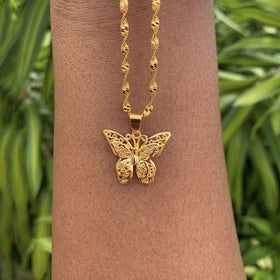 Butterfly Necklaces For Women Stainless Steel Gold Water Wave Chain