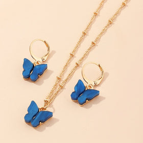 Butterfly Pendant Necklace And Earrings Necklace