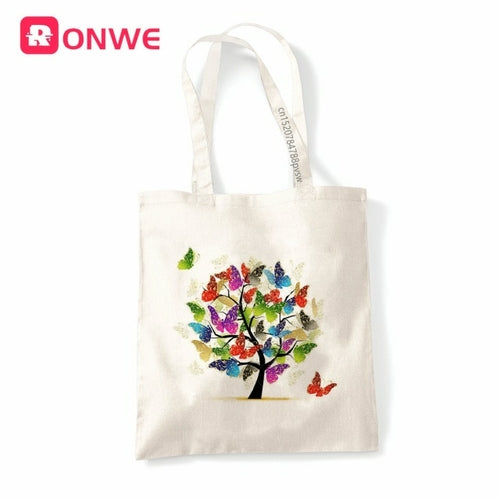 Butterfly Tree Print Reusable Women Shopping Canvas Bag Girl Tote Eco