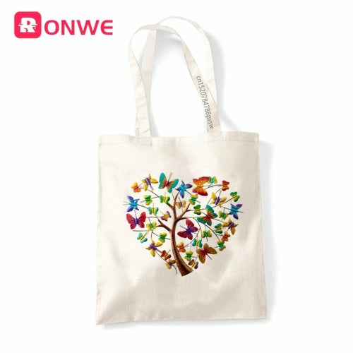 Butterfly Tree Print Reusable Women Shopping Canvas Bag Girl Tote Eco