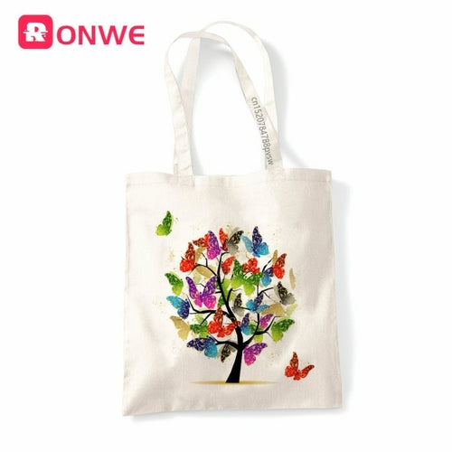 Butterfly Tree Print Reusable Women Shopping Canvas Bag Girl Tote Eco